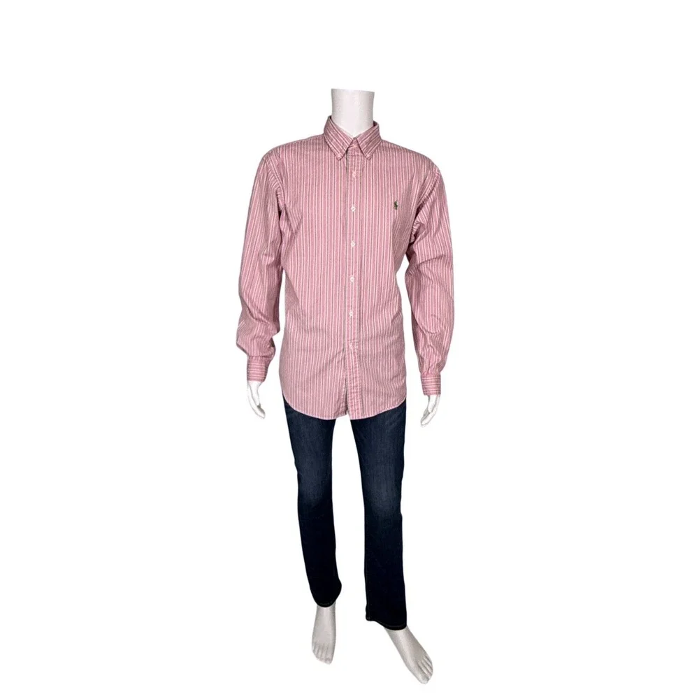 Polo Ralph Lauren Mens‎ XL Classic Fit Pink Green Striped Button Down Shirt